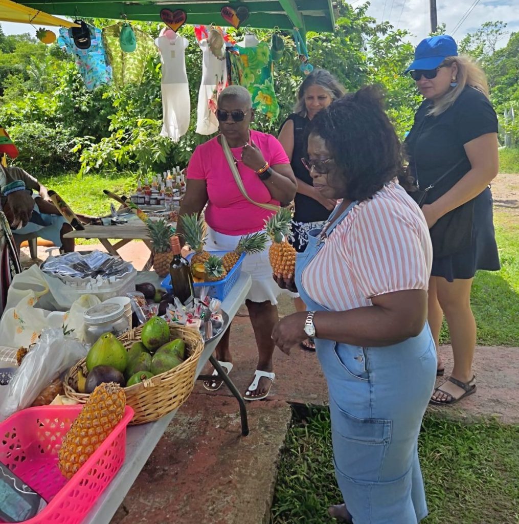​Tourists browsing a local roadside fruit market stall in Antigua